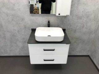 Comforty Тумба-умывальник "Амстердам-75" белая с черной столешницей, с раковиной Comforty T-Y9378